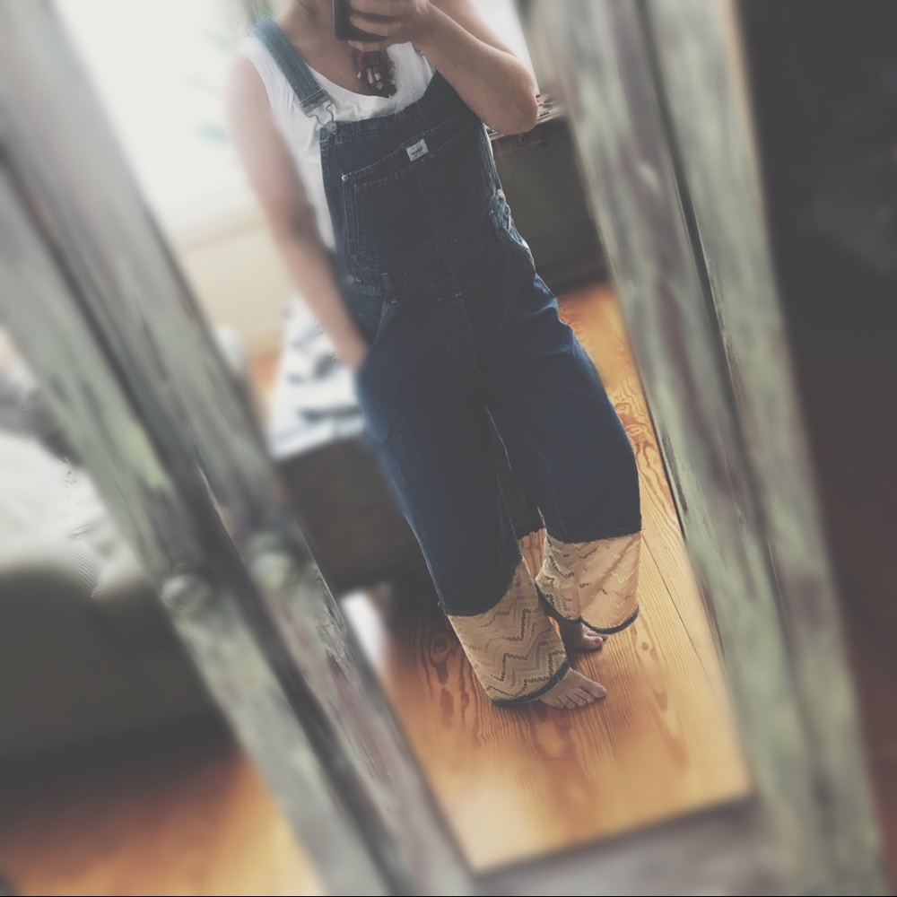 OOAK Artisan Revamped Calvin Klein Overalls Raw Hem & Zigzag Extension L - Picture 8 of 11